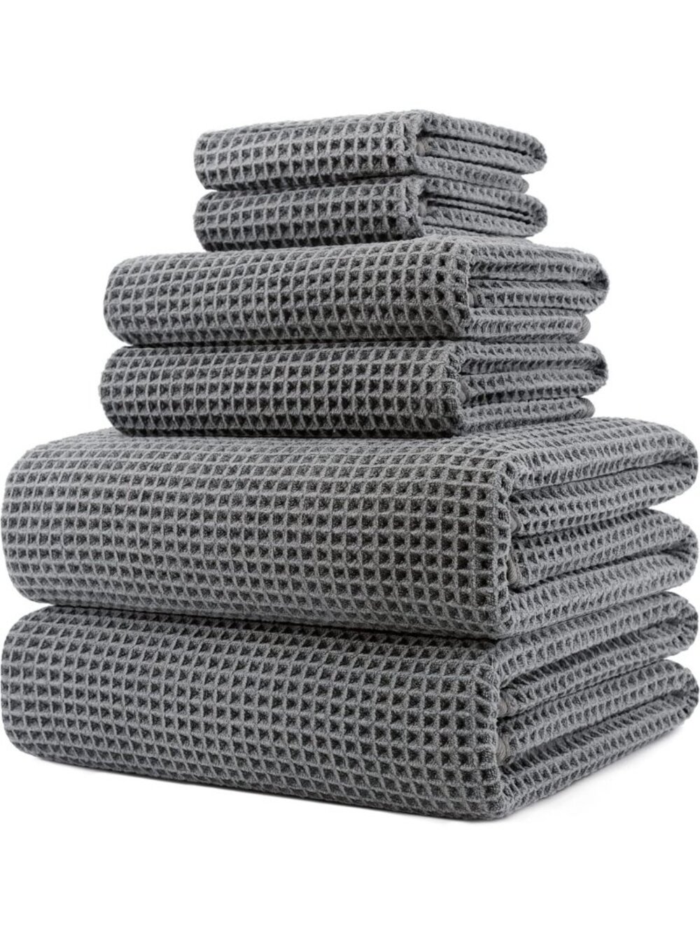 Quick Dry Waffle Bath Towel Set of 6 - Soft, Absorbent, Lightweight Microfiber